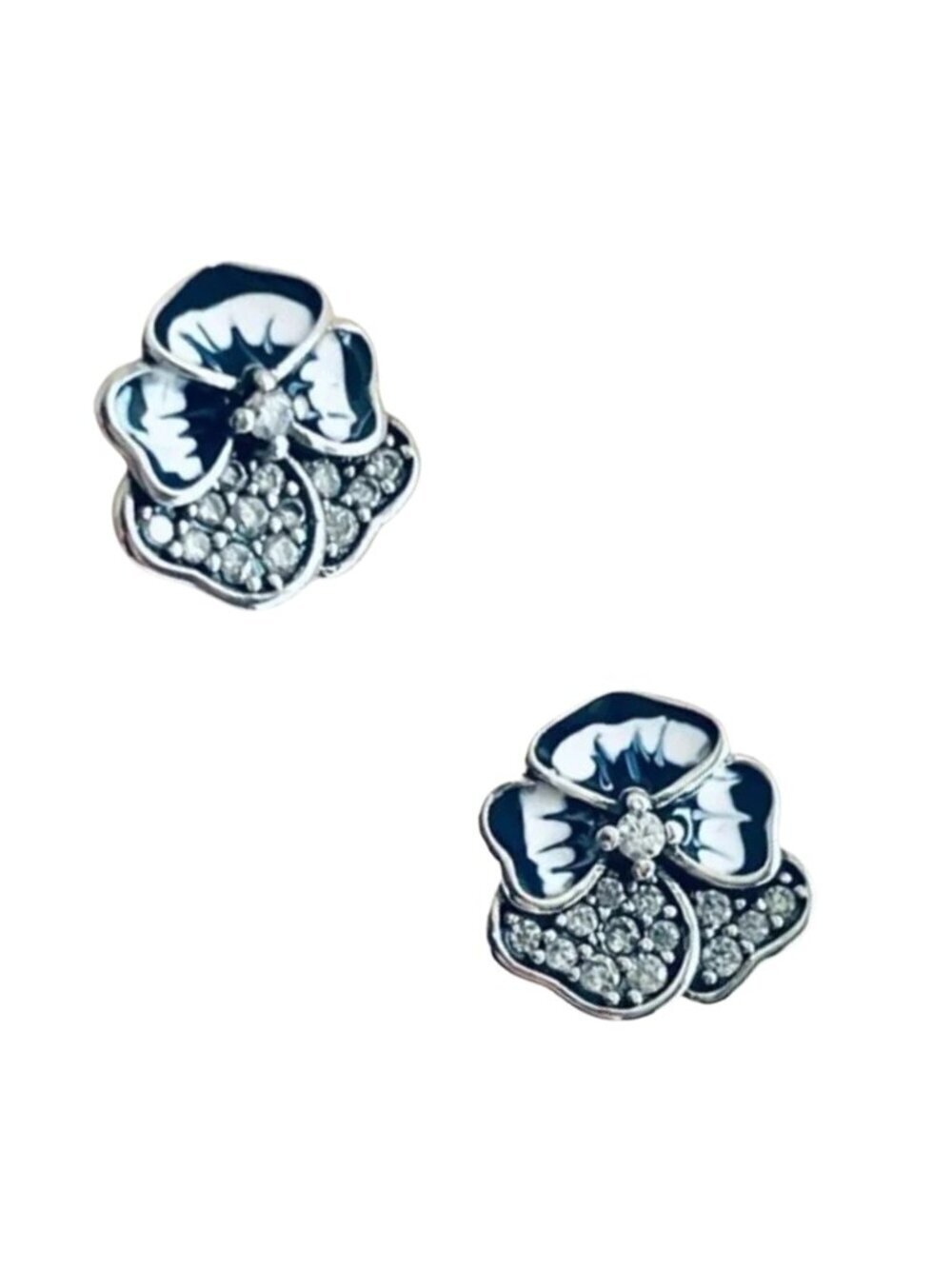 🆕 NWOT 💙 Sterling Silver 925 Two-Tone Blue Flower Stud Earrings ✨